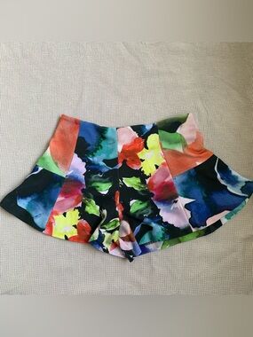 Askari Womens XS High-Waist Watercolor Floral Flare Shorts Multicolor Coquette